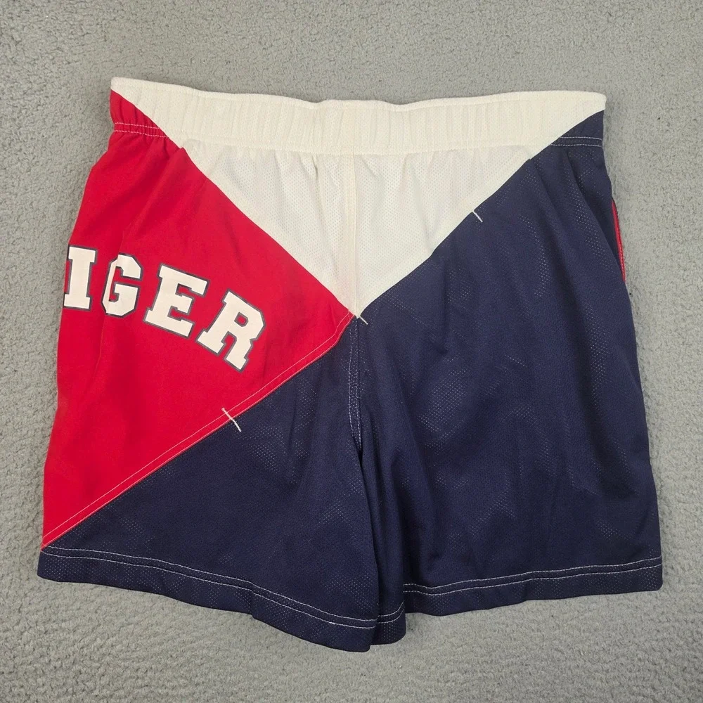 Vintage Tommy Hilfiger Swim Trunks Mens Medium 33 Colorblock Red White Navy Logo